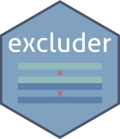 Excluder package hex logo with rows of data exed out.